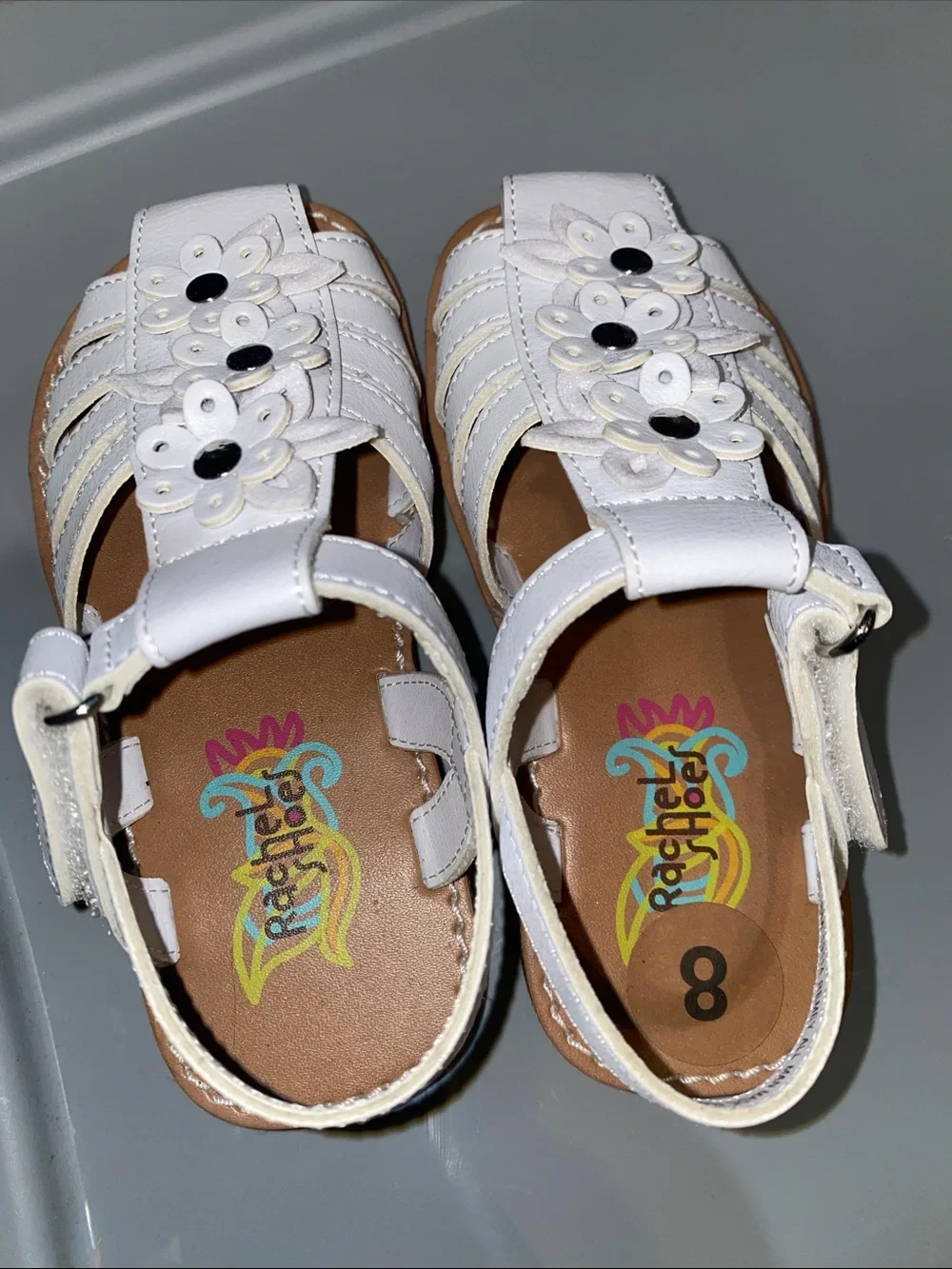 Rachel Shoes White Floral Leather Kids Sandals